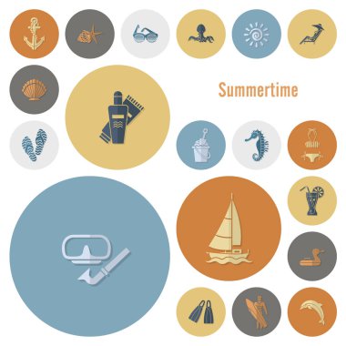 Yaz ve plaj basit düz simgeler