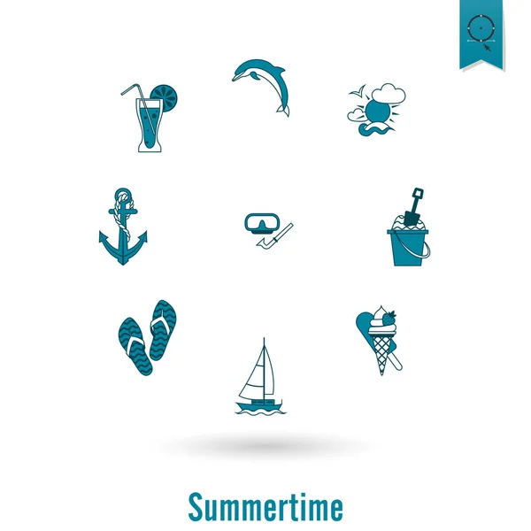 Summer and Beach Simple Flat Icons — Stock Vector