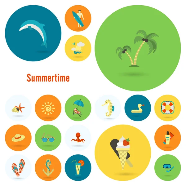 Verano y playa simples iconos planos — Archivo Imágenes Vectoriales