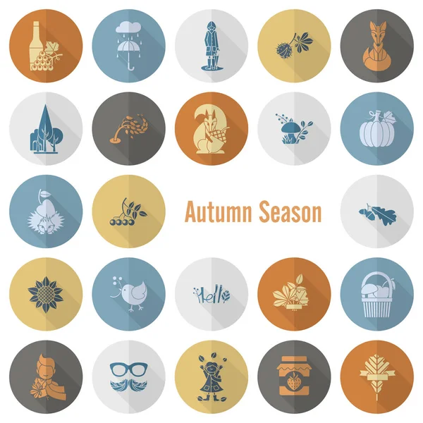 Set of Flat Autumn Icons — Stock Vector