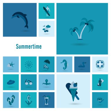 Yaz ve plaj basit düz simgeler