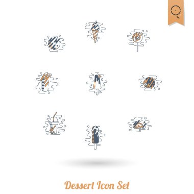 Modern düz tasarım tarzında tatlı Icon Set