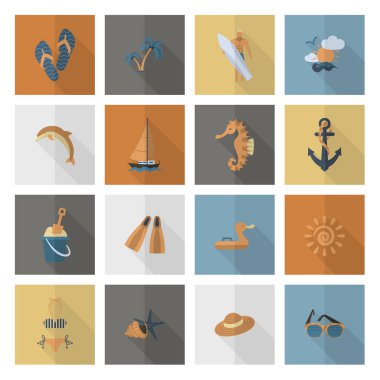 Yaz ve plaj basit düz simgeler