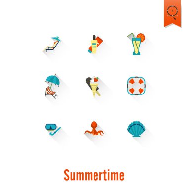 Yaz ve plaj basit düz simgeler