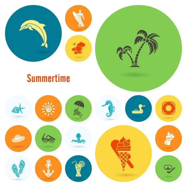 Yaz ve plaj basit düz simgeler