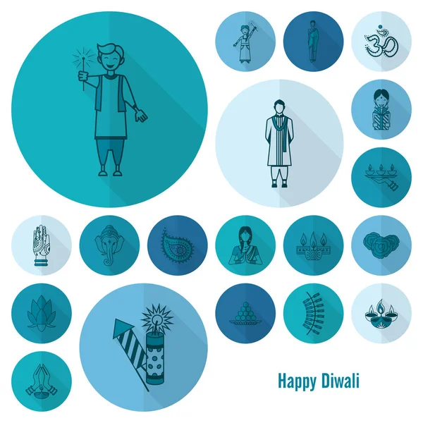 Diwali. Iconos del Festival Indio — Vector de stock