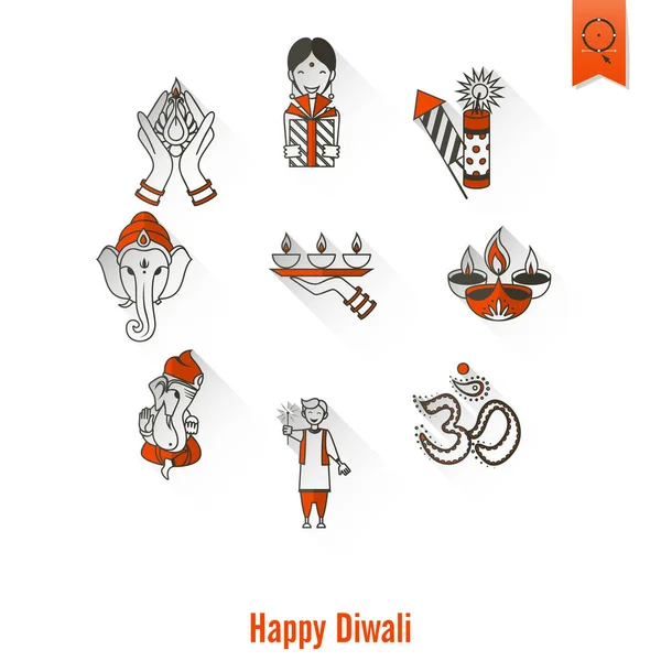 Diwali. Indian Festival Icons — Stock Vector