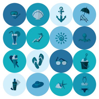 Yaz ve plaj basit düz simgeler