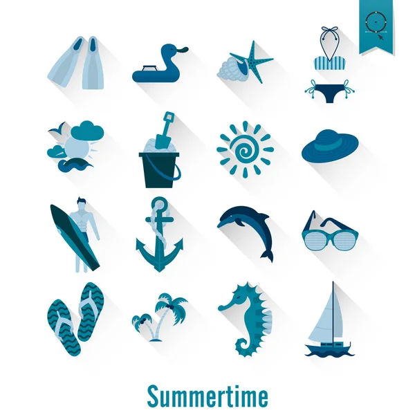 Summer and Beach Simple Flat Icons — Stock Vector