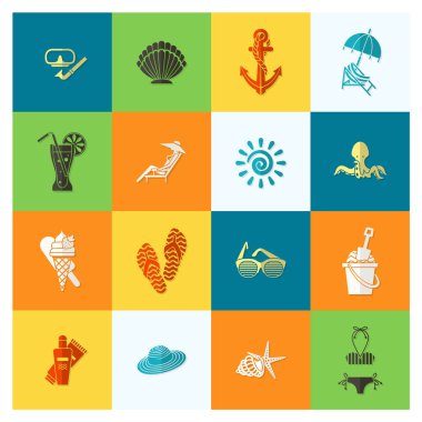 Yaz ve plaj basit düz simgeler