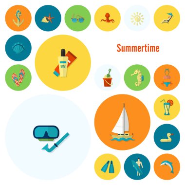 Yaz ve plaj basit düz simgeler