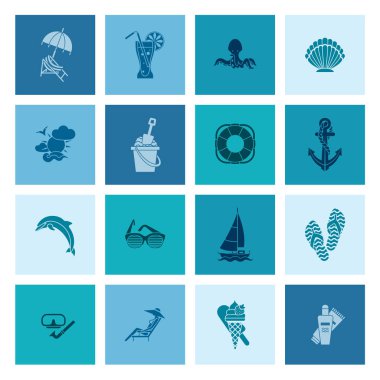 Yaz ve plaj basit düz simgeler