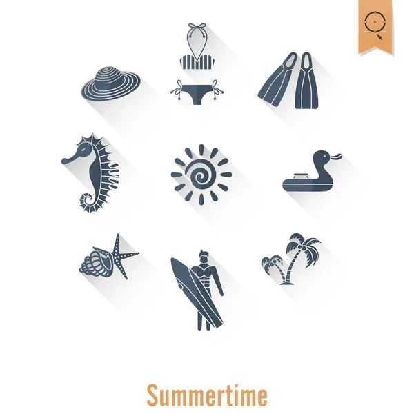 Summer and Beach Simple Flat Icons — Stock Vector