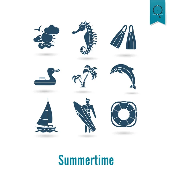 Summer and Beach Simple Flat Icons — Stock Vector