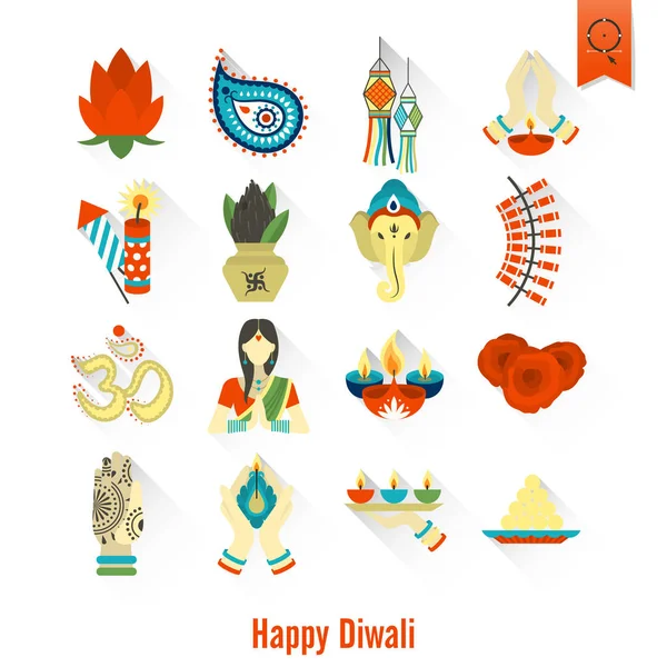 Diwali. Indyjskich festiwal ikony — Wektor stockowy