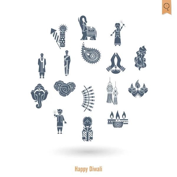 Diwali. Iconos del Festival Indio — Vector de stock