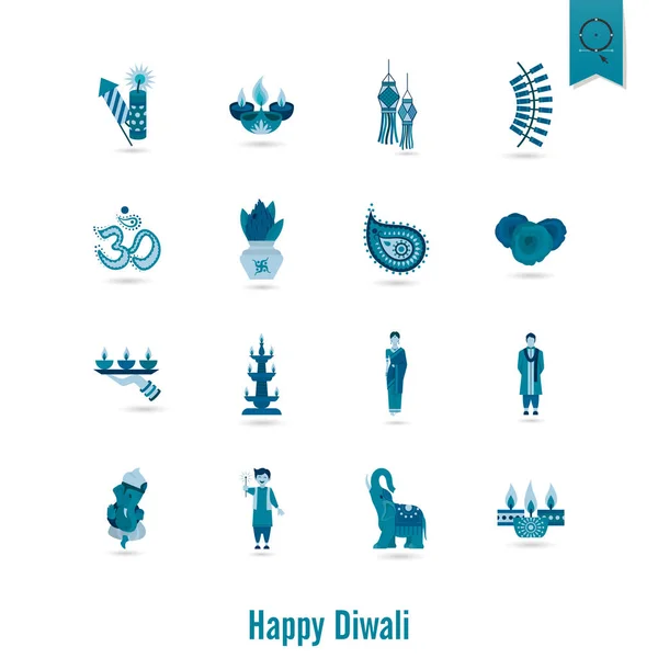 Diwali. Iconos del Festival Indio — Vector de stock