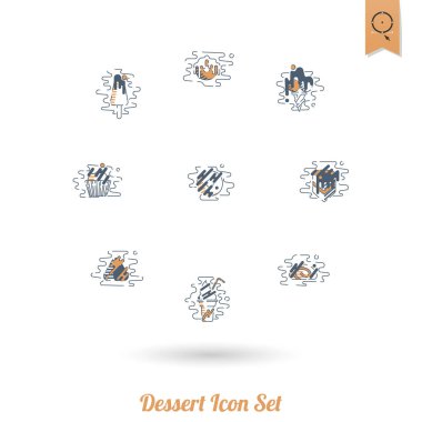 Modern düz tasarım tarzında tatlı Icon Set