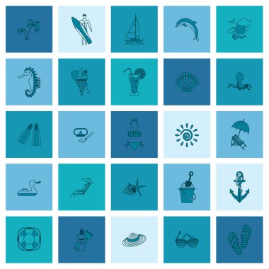 Yaz ve plaj basit düz simgeler