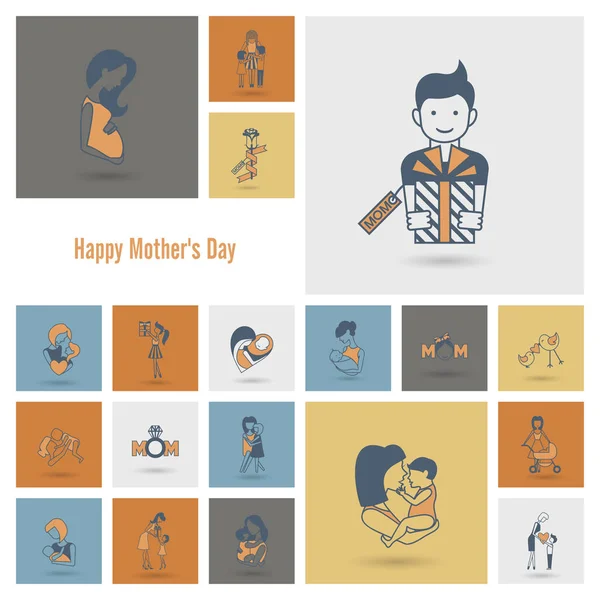 Feliz Día de las Madres Iconos — Vector de stock