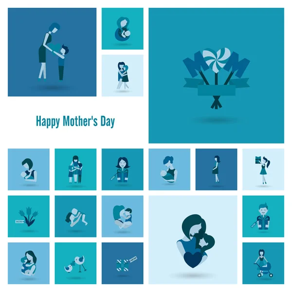 Feliz Día de las Madres Iconos — Vector de stock