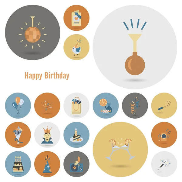 Ícones de aniversário feliz conjunto — Vetor de Stock