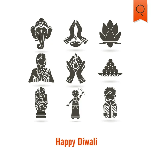 Diwali. Indian Festival Icons — Stock Vector