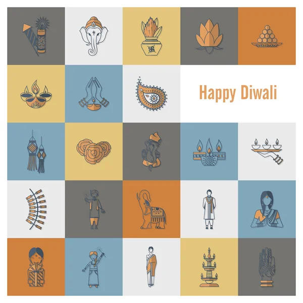 Diwali. Iconos del Festival Indio — Vector de stock
