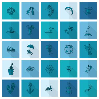 Yaz ve plaj basit düz simgeler