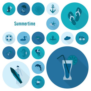 Yaz ve plaj basit düz simgeler