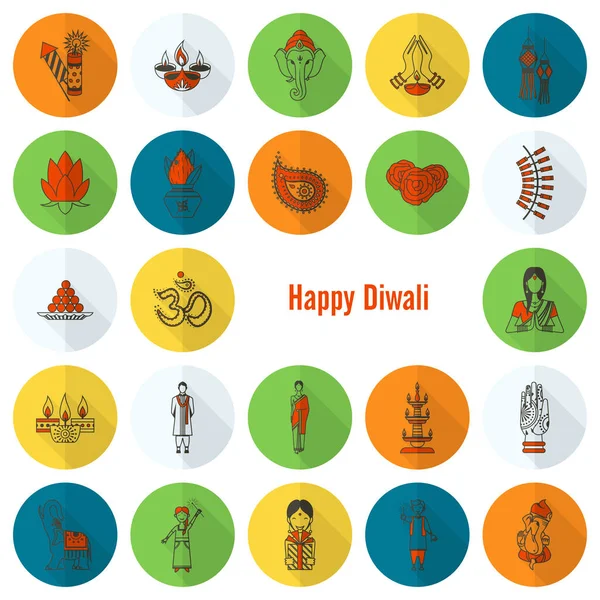 Diwali. Icone del Festival Indiano — Vettoriale Stock