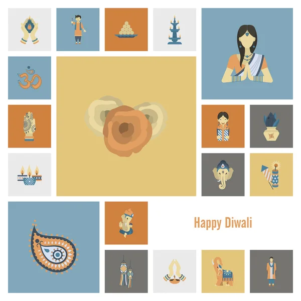 Diwali. Iconos del Festival Indio — Archivo Imágenes Vectoriales