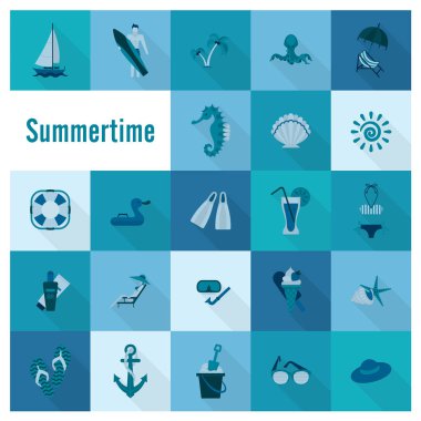 Yaz ve plaj basit düz simgeler