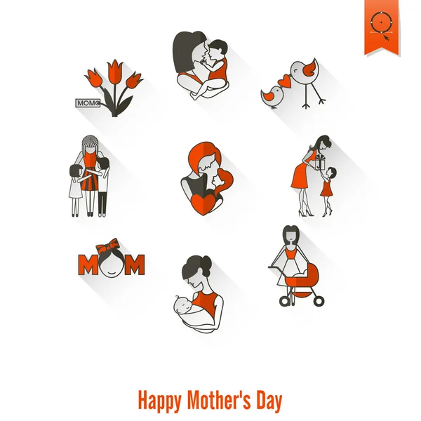 Feliz Día de las Madres Iconos — Archivo Imágenes Vectoriales