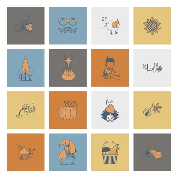 Zestaw ikon płaskie jesień — Wektor stockowy