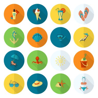 Yaz ve plaj basit düz simgeler