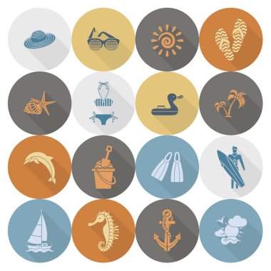 Yaz ve plaj basit düz simgeler