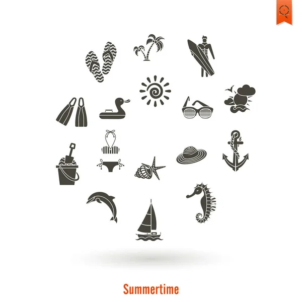 Summer and Beach Simple Flat Icons — Stock Vector