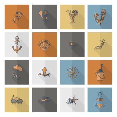 Yaz ve plaj basit düz simgeler