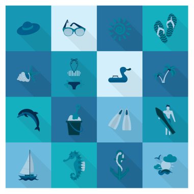 Yaz ve plaj basit düz simgeler
