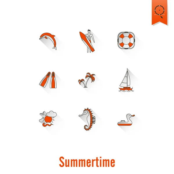 Summer and Beach Simple Flat Icons — Stock Vector