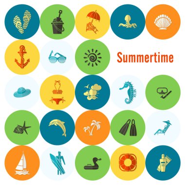 Yaz ve plaj basit düz simgeler