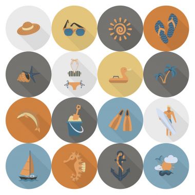 Yaz ve plaj basit düz simgeler