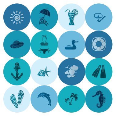 Yaz ve plaj basit düz simgeler