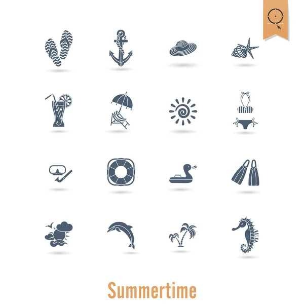 夏天和海滩的简单平面图标 — 图库矢量图片