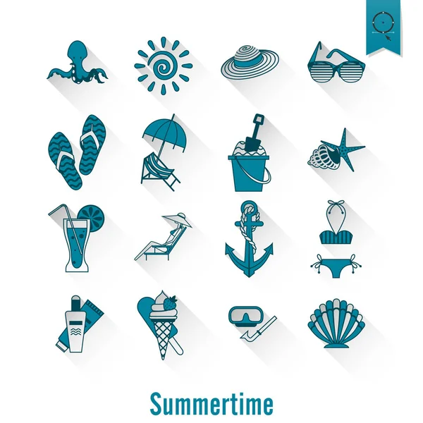 Sommer und Strand einfache flache Symbole — Stockvektor