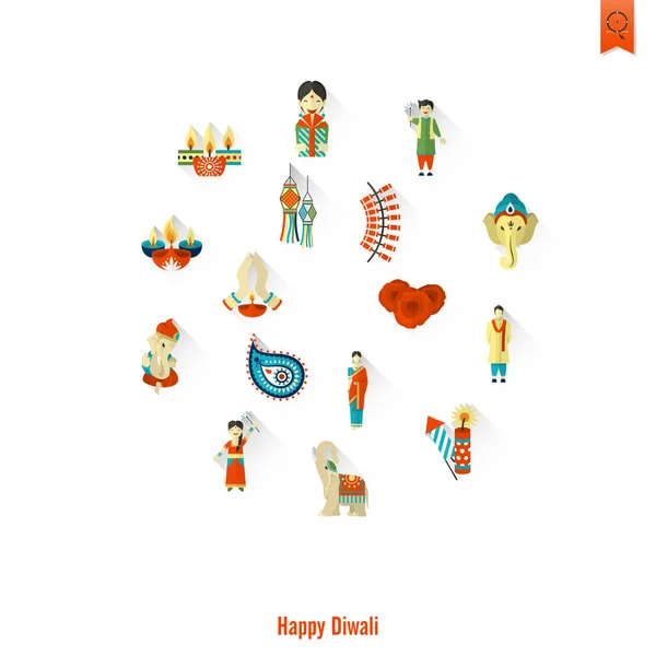 Diwali. Iconos del Festival Indio — Vector de stock