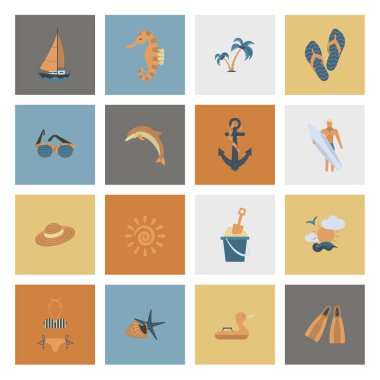 Yaz ve plaj basit düz simgeler