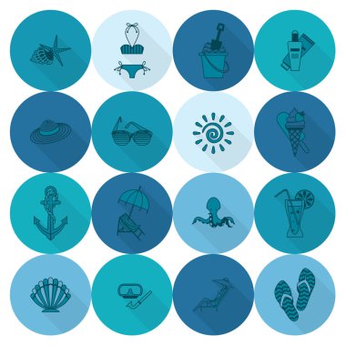 Yaz ve plaj basit düz simgeler