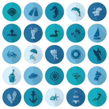 Yaz ve plaj basit düz simgeler